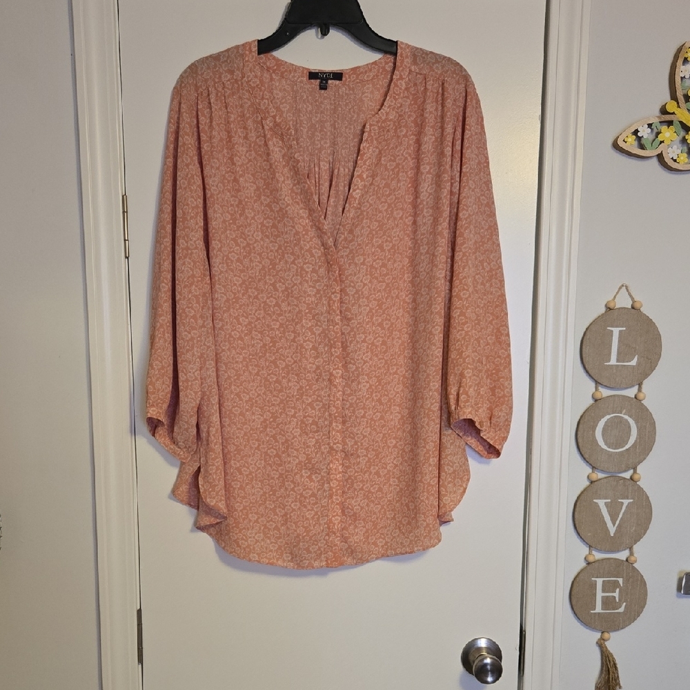NYDJ Dusty Rose Floral V-Neck Blouse